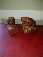 2 copper bookends with elephants