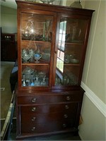 Vintage Mahogany display cabinet with 4 drawers,
