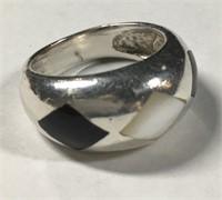 Sterling Silver, Black Onyx & Mother Of Pearl Ring
