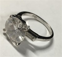 Sterling Silver Ring With Large Clear Stone