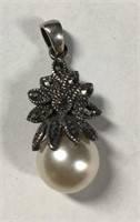 Sterling Silver, Marcasite & Faux Pearl Pendant