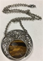 Sterling Silver & Cut Tiger's Eye Pendant Necklace
