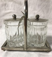 Silver Plate And Glass Condiment Set
