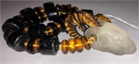 Tiger's Eye And Amber Beaded Necklace, Glass Ram