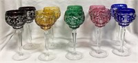 10 Bohemian Multicolor Cut To Clear Wine Glasses