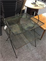 VINTAGE TWO TIERED MESH METAL PATIO SIDE TABLE