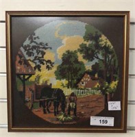 FRAMED NEEDLEWORK ART, 13 1/2” x 13 1/2”