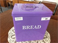 METAL PURPLE BREAD BIN (HANDLE IS BENT)