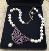 Heidi Daus Pink  Jeweled Butterfly Necklace