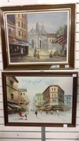 FRAMED, OIL PAINTING STREET SCENES ; 25" X 21" ;