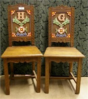 Antique Oak Hansel & Gretel Chairs - 40" x 17"