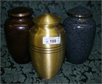 3 pcs Assorted Brass & Enamel Urns Lot