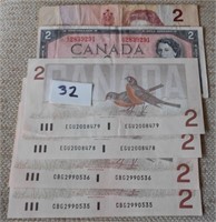 6 Canadian $2 Bills