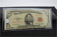 5 DOLLAR US NOTE  RED SEAL