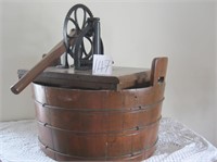 Antique Hand Crank Wash Tub Stave Bucket