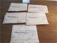 Five 1920s Purchase Receipts - Edison Electric Co
