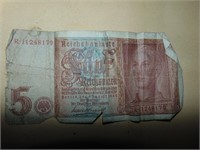 1942 Nazi 5 Reichmark & Other Foreign Currency
