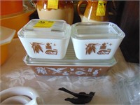 6pc Early American Pyrex Set (brown & white)