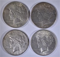 4-DIFFERENT CIRC PEACE SILVER DOLLARS