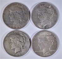 4-DIFFERENT CIRC PEACE SILVER DOLLARS
