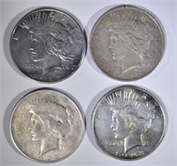 4-DIFFERENT CIRC PEACE SILVER DOLLARS