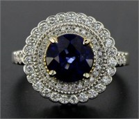 14kt Gold Round 3.88 ct Sapphire & Diamond Ring