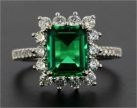 14kt Gold 3.01 ct Step Cut Emerald & Diamond Ring