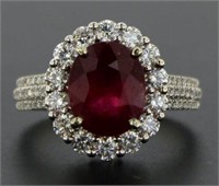 14kt Gold Oval 5.40 ct Ruby & Diamond Ring