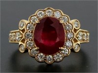 14kt Gold Oval 3.90 ct Ruby & Diamond Ring