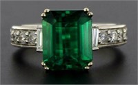 14kt Gold 5.30 ct Step Cut Emerald & Diamond Ring
