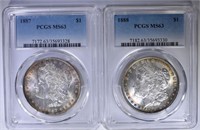 1887 & 1888 MORGAN SILVER DOLLARS PCGS MS-63