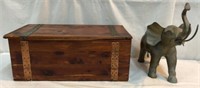 Hand Made Wooden Chest & Elephant Statue Q5C