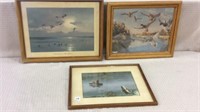 Lot of 3 Framed Duck & Fishing Prints Including