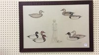 Lg. Framed Drawing of Duck Hunter w/