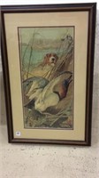 Framed & Matted Print of Hunting Dog w/ Duck