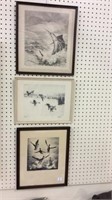 Group of 3 Framed Drawings Including