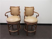 Pair of 30" Leather & Wood Bar Stools