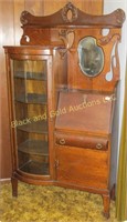 Oak curved glass secretary/bookcase