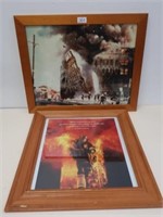 Two large framed Fire Fighters prints