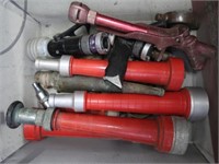 Eleven vintage fire hose nozzles 45cm