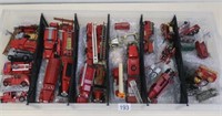 Box of vintage used metal fire related toy models