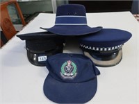 Four various NSW Police hats no badges