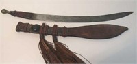 African Mandingo sword in leather sheaf 79cm L