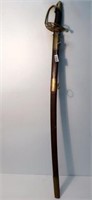 Antique sword with brass basket hilt handle