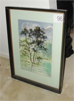Asian Framed Watercolor Ink Painting