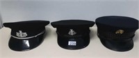 Two vintage NSW Fire Brigades black peak hats