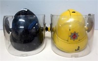 One yellow British leather Fire helmet