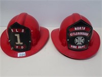 Two American red Fire helmets WLB FD 1