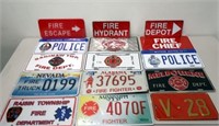 Sixteen various Fire and Police number plates