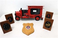 Vintage red metal fire engine photo frame